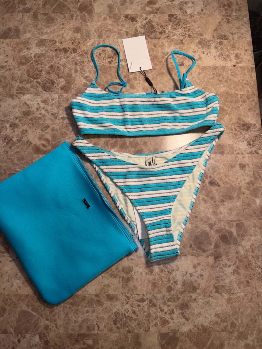 triangl swimwear Blue & White Striped Ribbed Bikini Set